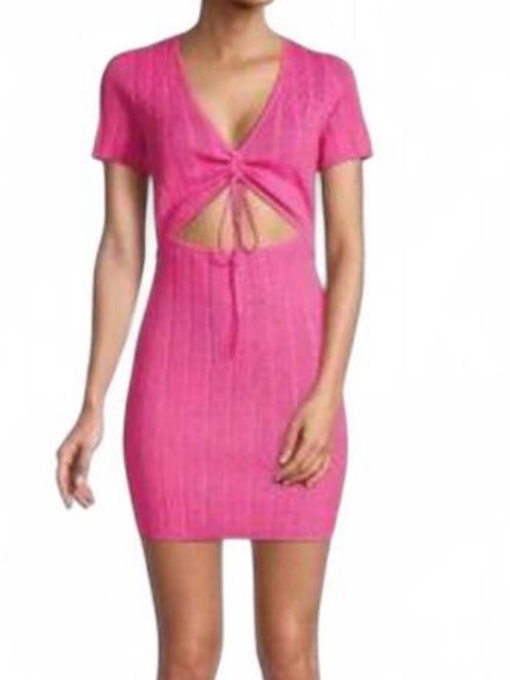 Hansen + Gretel Gianni Cut-Out Ribbed Knit Mini Dress Pink M NWT